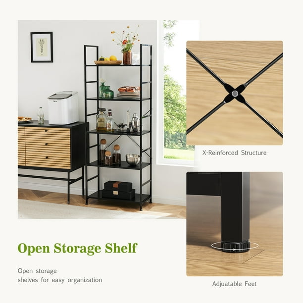 GIANNA 5-Shelf Wood and Metal Storage Shelf with Adjustable Feet