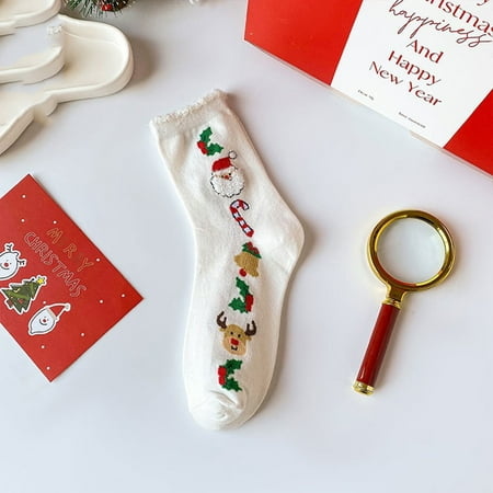 

2 pairs Christmas Print Socks New Pattern Warm Socks Cute Plush Ear Christmas Print Socks Super Soft Socks Womens High Socks Color random