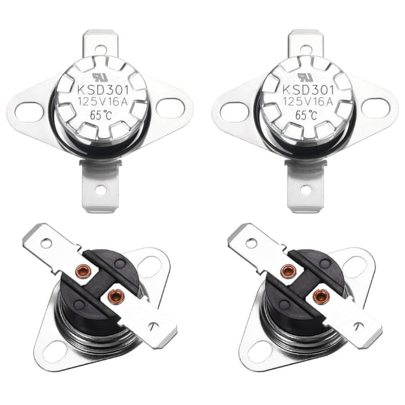 4 Pcs KSD301 Thermostat 65°C/149°F 16A Normally Closed N.C Adjust Snap Disc Temperature Switch,Bakelite Material