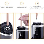 Automatic Pencil Sharpener for Office, Home - Electric Pencil Sharpener with Fast & Quiet Operation, Portable & Compact Design - Multicolor Plastic Sharpener for Artists, Professionals Black