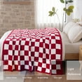 thumbnail image 5 of Exclusivo Mezcla Checkered Knit Blanket for Bed Twin Size, Ultra Soft Cozy Fluffy Blanket, Lightweight Fuzzy Throw for Couch and Bed, Red, 60"x80", 5 of 9