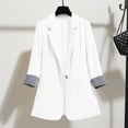 thumbnail image 5 of Drovellove Women's Casual Blazer with Notched Lapel and 3/4 Sleeves | Woven Button Front Jacket with Striped Turn Up Cuffs, Tailored Fit for Office, Business Meetings, Dating, 5 of 8