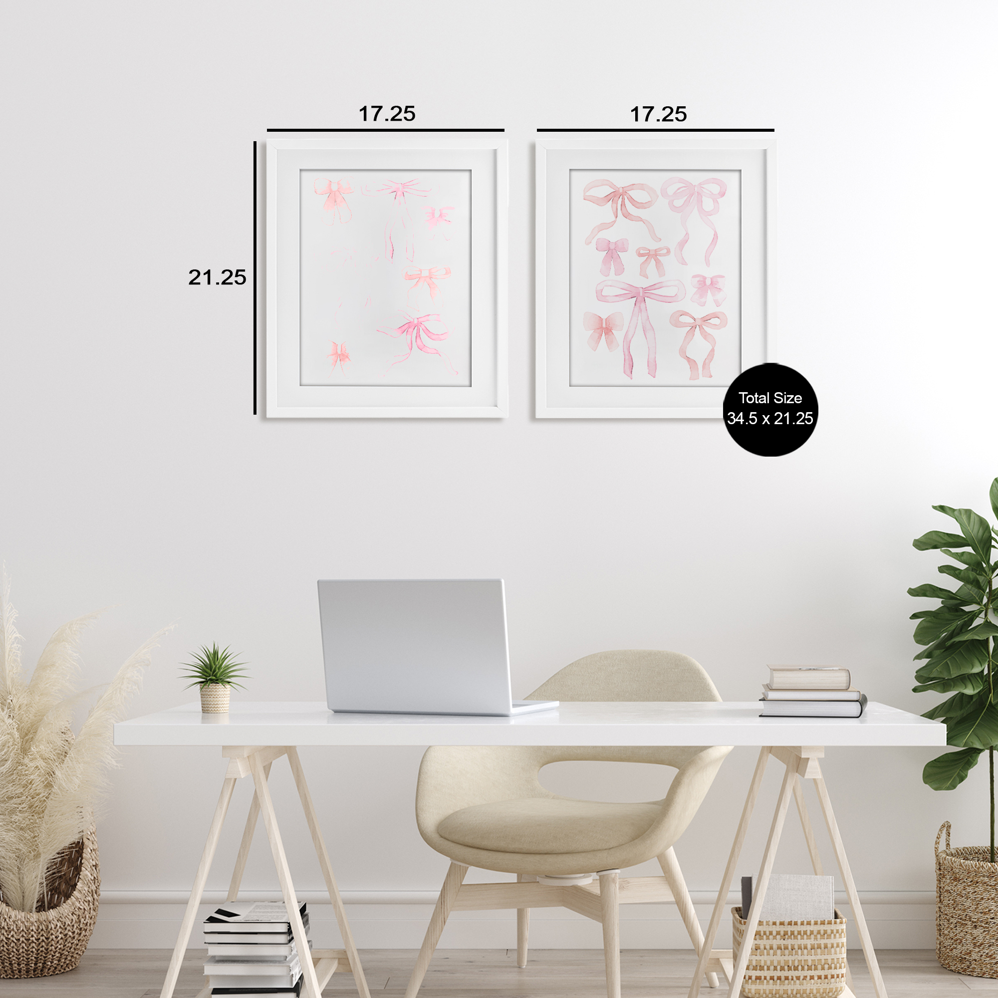 Elegant & Soft Bows 2 Piece White Framed Print Under Glass Set, design by Kim Allen