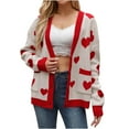 thumbnail image 2 of Heart Sweaters for Women In Red Long Sleeve Elegant Long Knitted Shirt Loose Sweater Cardigan Jacket Sweater Jacket, 2 of 7