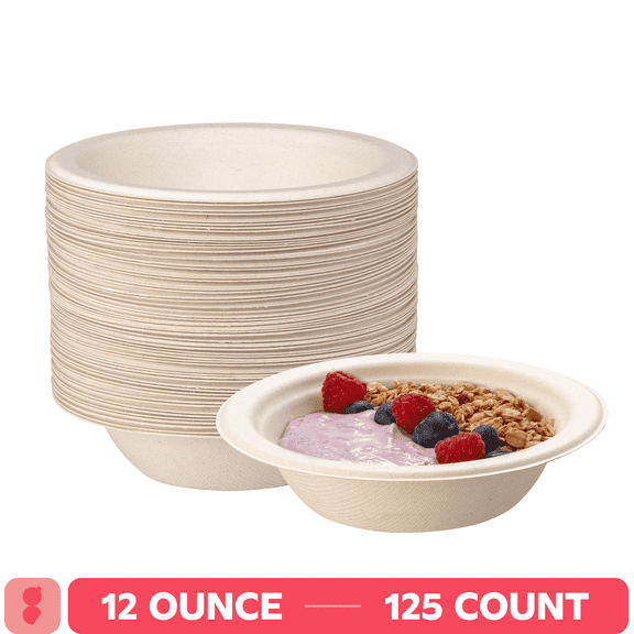 GUSTO 12 oz Paper Bowls Disposable Bowls for Hot Soup, 125-Pack