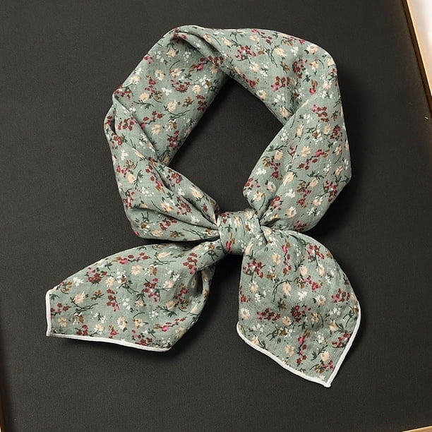 Nvzi Bufanda elegante y personalizada, bufanda cuadrada pequeña de algodón y lino, bufanda pequeña con diadema, bufanda (verde)
