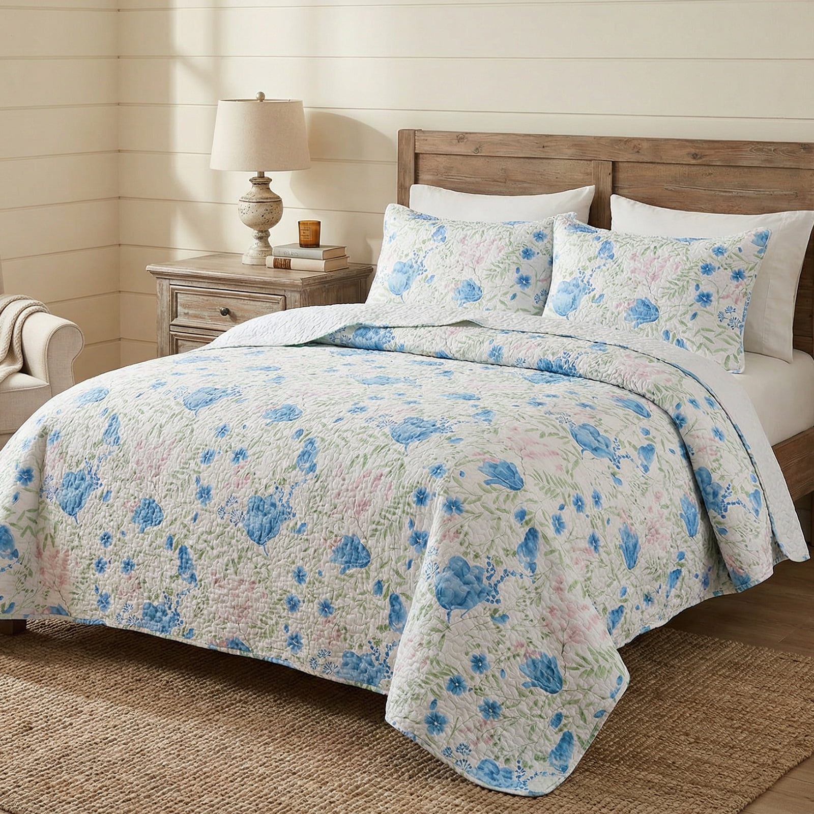 Hitime Luxury Printed Quilt Set King Size, Lightweight Comforter Set, Oversized Bedspread Coverlet Quilted Bedding Set, with 2 Matching Pillowcases, for All Season
