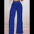 thumbnail image 4 of Pantalones Acampanados con Cinturón para Mujer, Estilo Informal, de Cintura Alta y Pierna . Azul M, 4 of 7