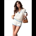 thumbnail image 3 of Conjunto Suéter Verano con Mangas para Mujer, Jersey de Punto con Cuello en V, Camisetas Sin Mangas, Conjunto Suéter y Pantalones Cortos Informales, 2025, , Talla L, 3 of 10
