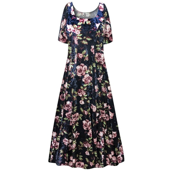 Plus size 1x Womens Dress Rose Dream Ice Velvet Designer Print Short Sleeve Square Neck Princess Cut