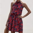 thumbnail image 2 of IROINNID Women's Sleeveless Prints A-Line Dress Fashion Floral Halter Strapless Ruffle Bandage Casual Dress Off-The-Shoulder Short Dress, 2 of 4