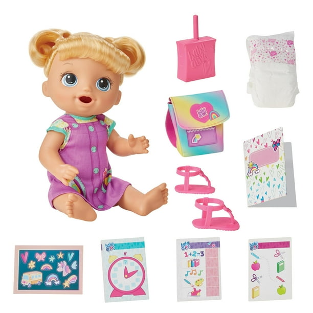 Baby Alive Time for School Juego de muñecas para bebé, 12 pulgadas, juguetes de regreso a la escuela para niñas y niños, cabello rubio, regalos preescolares para niños, a partir de 3 años (exclusivo d