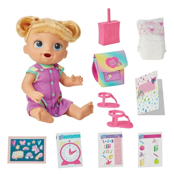 Baby Alive Time for School Juego de muñecas para bebé, 12 pulgadas, juguetes de regreso a la escuela para niñas y niños, cabello rubio, regalos preescolares para niños, a partir de 3 años (exclusivo d