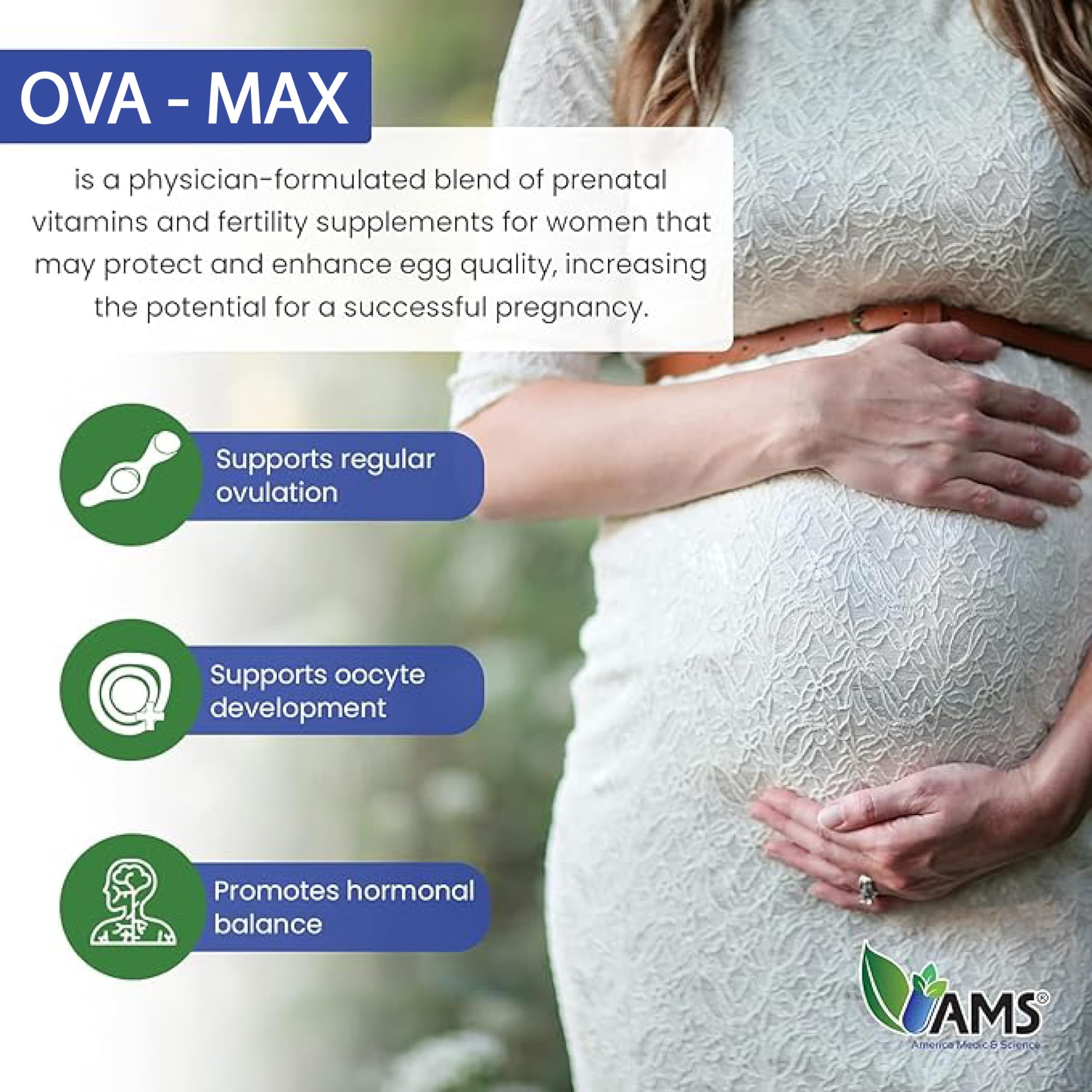 America Medic & Science Ova-Max Prenatal Vitamins for Women (120 Capsules) Boosts Fertility and Ovulation | Pregnancy Aid and Female Preconception Supplements with CoQ10, Folic Acid, and Myo-Inositol