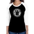 thumbnail image 1 of LA Pop Art Women's Raglan Baseball Word Art T-shirt - MAKE LOVE NOT WAR, 1 of 2