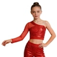thumbnail image 6 of Aislor Girls One Shoulder Long Sleeve Sequins Crop Top Athletic Shirts Jazz Hip-hop Dancewear Size 6-16 Red 10, 6 of 7