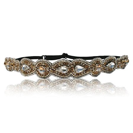 Hand Made Wedding Campaign Bridal Crystal Headband with Adjustable Strap. Style Guide Included.
