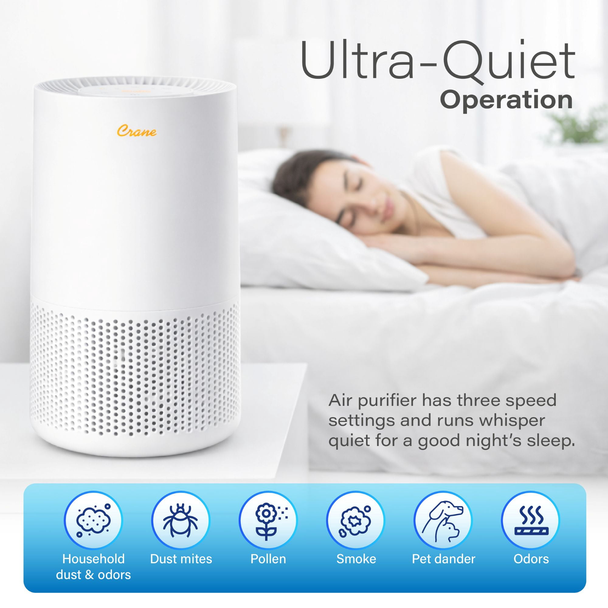 Crane True HEPA Air Purifiers for Home, Up To 250 Sq Ft, with Sleep Timer, Child Lock, Aroma Tray