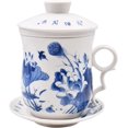 thumbnail image 1 of Chinese Porcelain Tea Mug-4 PCS Kit JingDeZhen Handmade Ceramic Kung Fu Tea Cup with Loose Leaf Tea Brewing System For Home Office Kitchen (Style M), 1 of 7