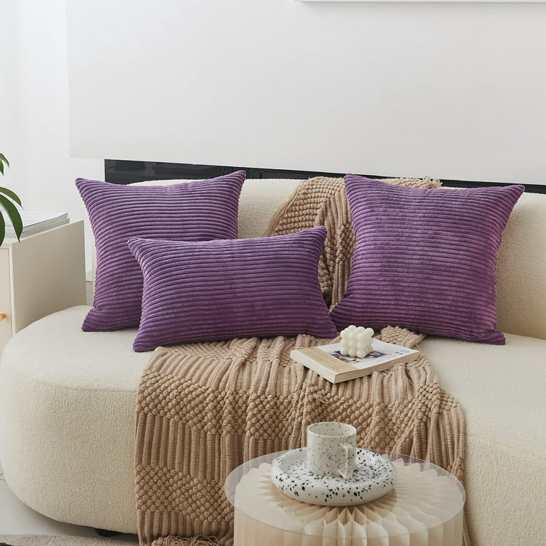 Immekey Pillow Cover Set of 2 Plush Striped Corduroy Velvet Throw Pillows , 18x18 inch,Eggplant, Size: 18 x 18, Green