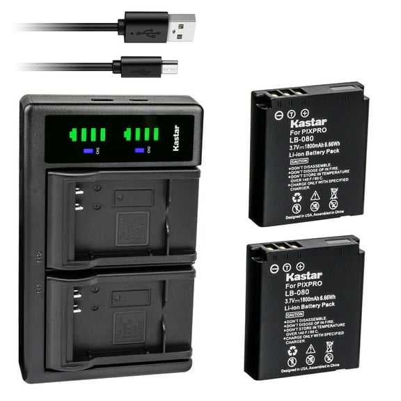 Kastar 4-Pack Battery and LTD2 USB Charger Replacement for Kodak LB-080 NCA-K/102 Spare Battery, PIXPRO SP1, SP1 HD, SP1-YL3 Action, PlaySport Zx5, PIXPRO SP360, SP360 4K, PIXPRO ORBIT360 4K VR Camera