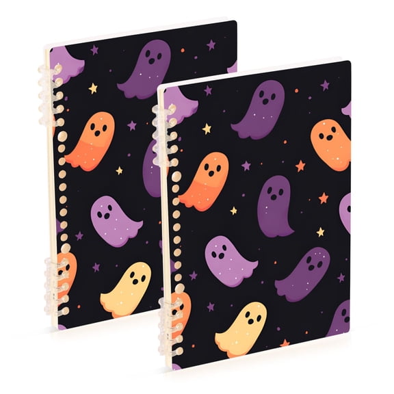 FORMRS 1-Subject Spiral Notebook 8" x 5" College Ruled 60 Refillable Sheet A5 Hard Cover, 2 Pack, Halloween Purple Ghosts