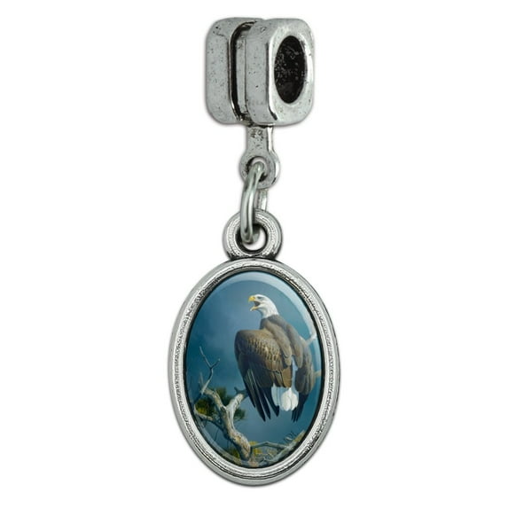Bald Eagle Nest Raptor Italian European Style Bracelet Oval Charm Bead