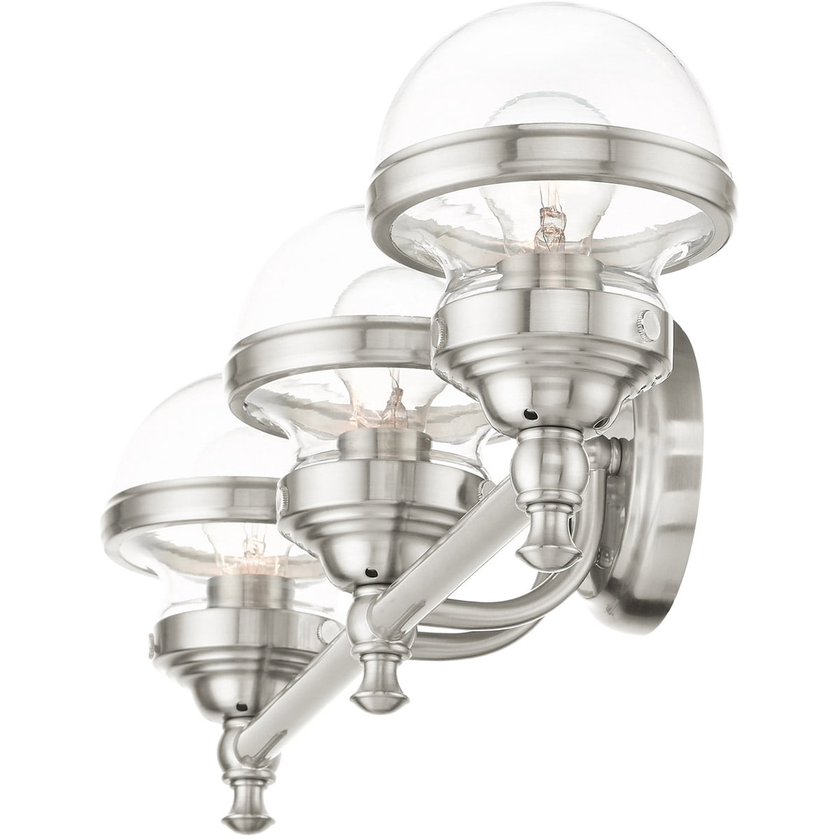 24 inch 3 Light Brushed Nickel Bathroom Vanity light fixture with Hand Blown Clear Glass Shade