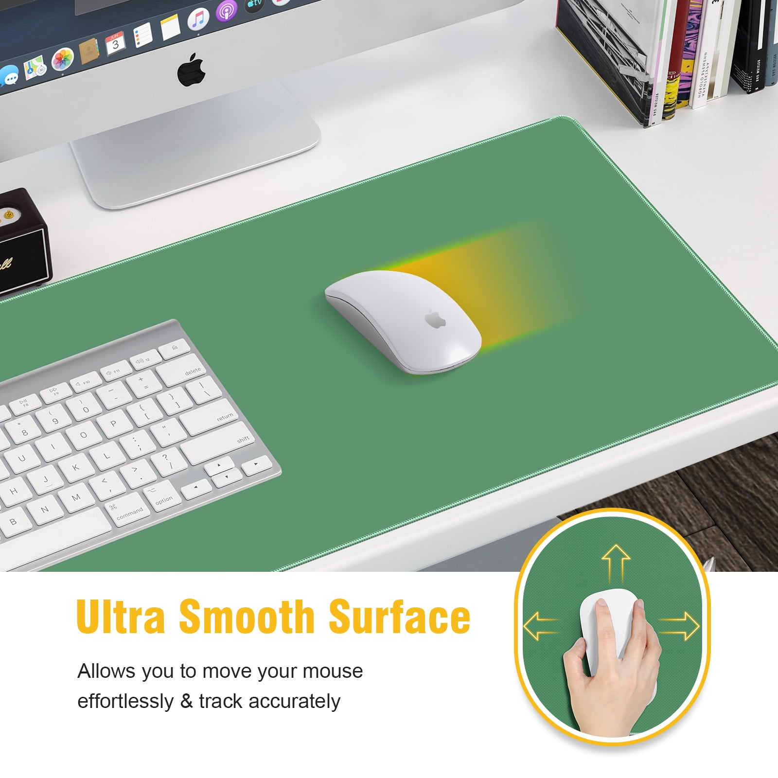 Minimalist Desk Mat, Large Mouse Pad with Non-Slip Base, Office Desk Accessories, 35.4"x15.7" Green