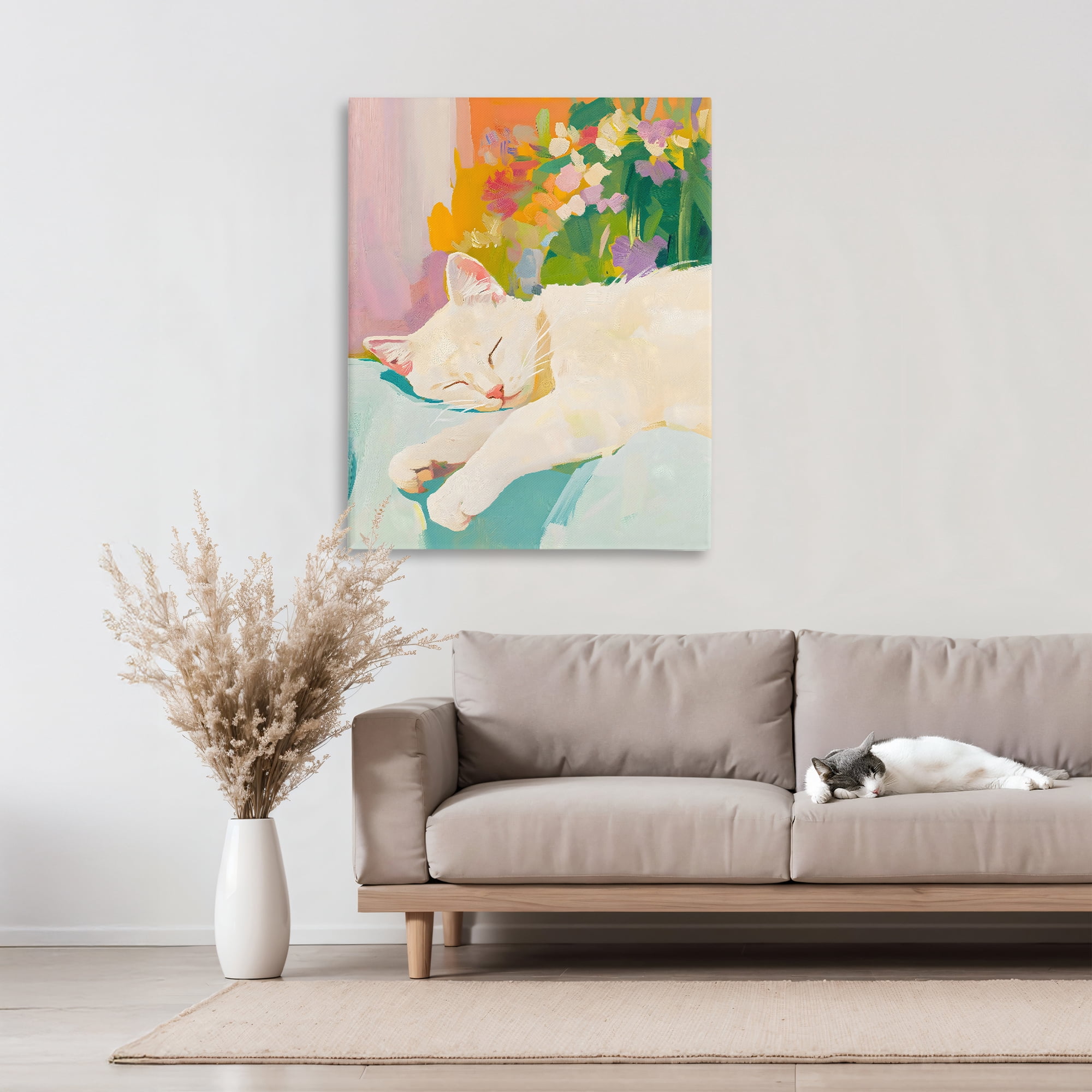 Stupell Industries Sleeping Cat with Flowers Canvas Wall Art, design by The Prints Vibe