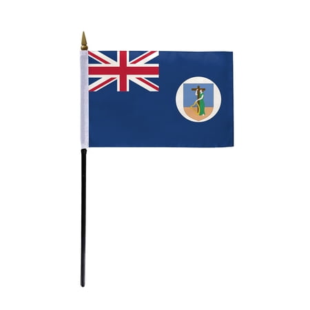 AGAS Montserrat Flag 4x6 inch - 11" Plastic Pole 100% Polyester Stitched Edges British Carribean Montserrat National Mini Flag on a Stick