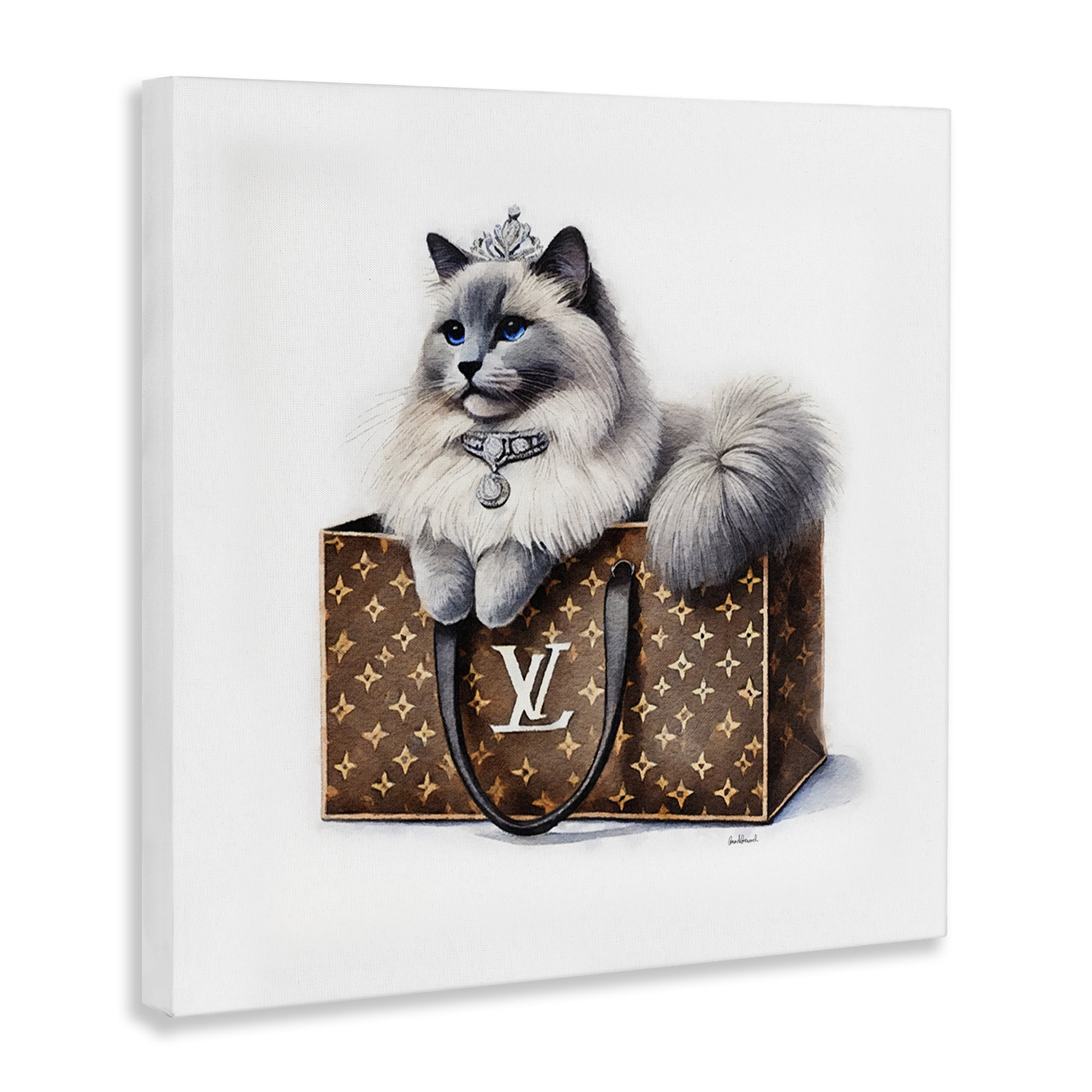 Stupell Industries Cat in Glam Purse Animals Painting Wrapped Canvas Art Print Wall Art, 30 x 30