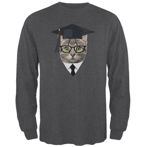 Graduation Funny Cat Mens Long Sleeve T Shirt Deep Heather SM