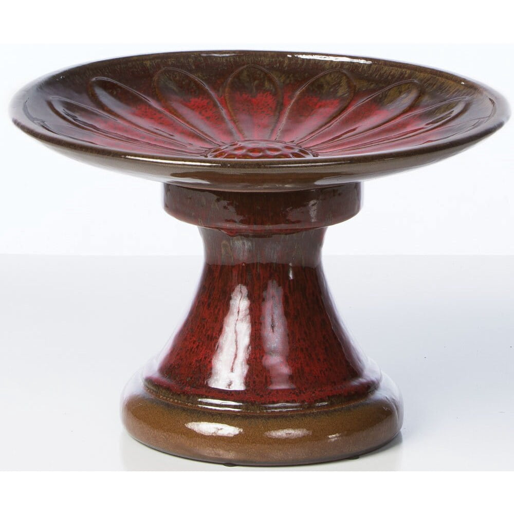 Alfresco Home Daisy Ceramic Bird Bath in Red