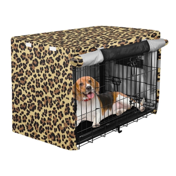 Qxltty Brown Leopard Crate Cover Durable Oxford Cloth Pet Kennel Sunshade Universal Fit for 35in Wire Cage
