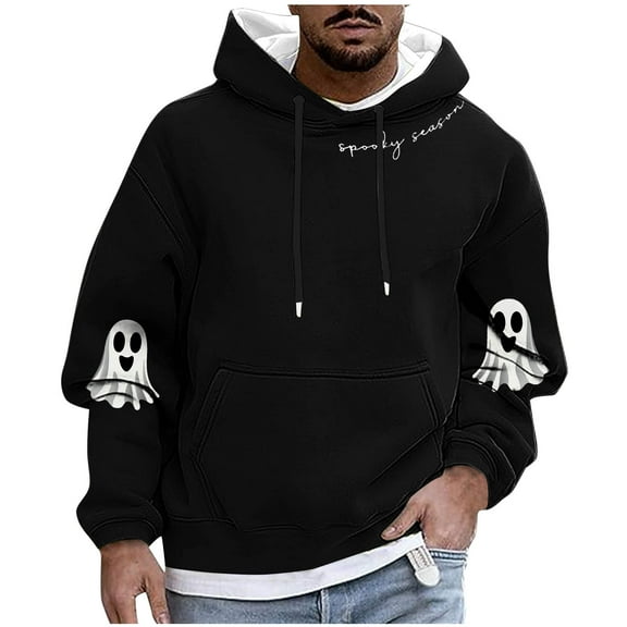 Awdenio Men's Sweatshirts Trendy Halloween Hoodies Long Sleeve Fall Sweatshirt Skeleton Pumpkin Crewneck Oversize Hooded
