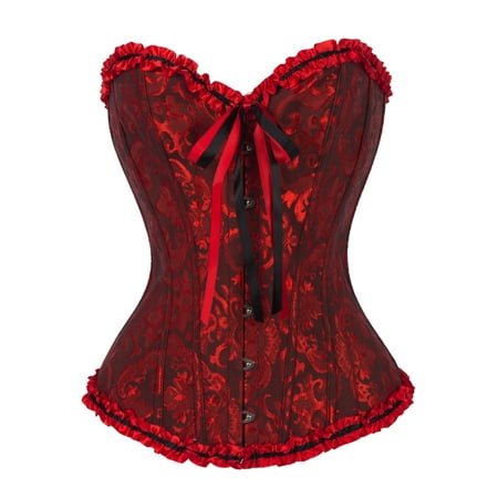 

LELINTA Womens Floral Black Lace Trim Corset Overbust Waist Cincher Bustier Top Plus Size L-6XL/6 Colors