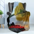 thumbnail image 4 of Minnesota Soft Flannel Fleece Throw Blanket, Red Canoe Sitting on the Rocks at the Lake in Minnesota Autumn Nature Scenery, Cozy Plush for Indoor and Outdoor Use, 70" x 90", Multicolor, by Ambesonne, 4 of 5
