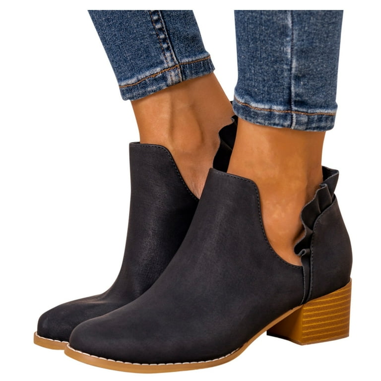 PMUYBHF Western Boots for Women Round Toe Women