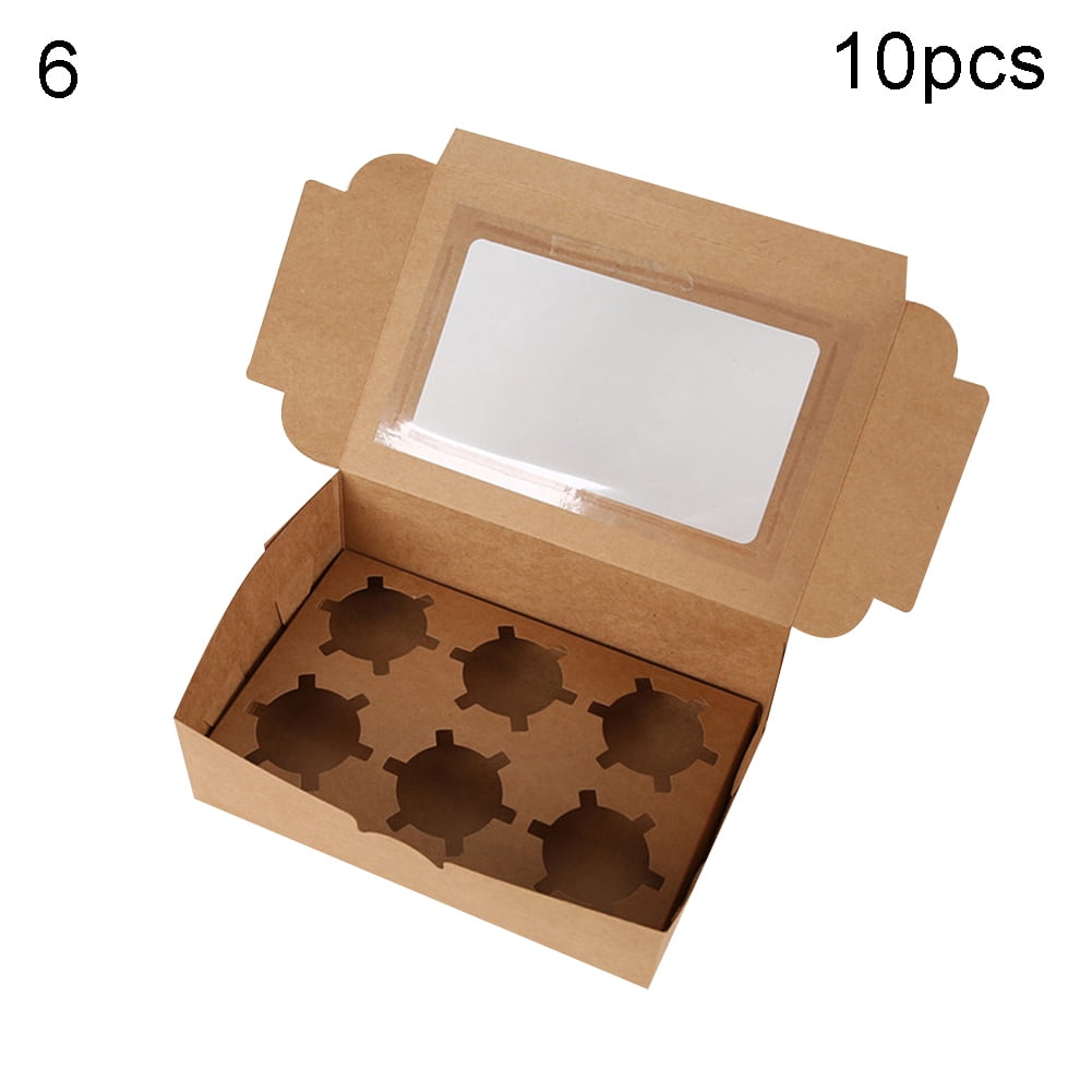 10Pcs Cupcake Box Cake Storage Case Open Window 2/4/6 Cups Pastry Tray Party DIY