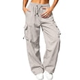 thumbnail image 2 of Mifsaly Women's Cargo Pants High Waisted Parachute Pants Lightweight Relaxed Fit Baggy Athletic Joggers with Pockets for Outdoor Camping and Streetwear Beige,S, 2 of 7