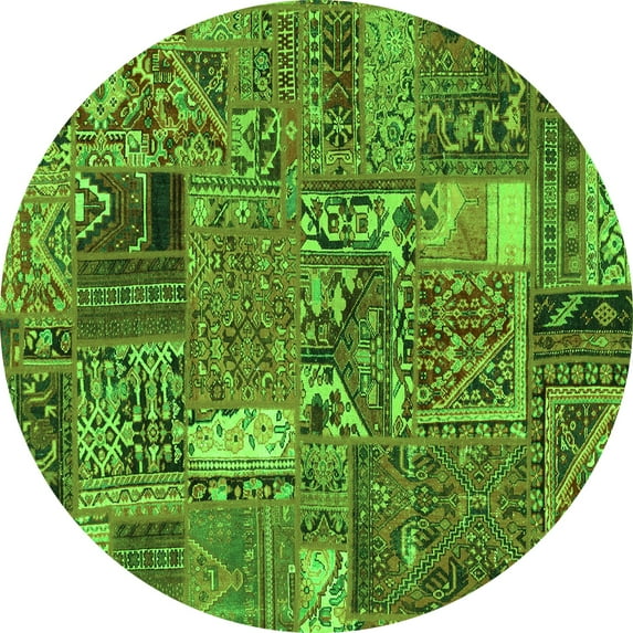 Ahgly Company Indoor Round Patchwork Green Transitional Area Rugs, 6' Round