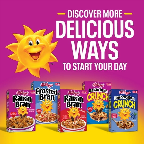 Kellogg's Blueberry Bran Crunch Breakfast Cereal, Family Breakfast, Fiber Cereal, Family Size, Original, 21.4oz Box (Pack of 2)