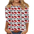 thumbnail image 2 of successthop Pink 3/4 Length Sleeve Womens Tops Valentines Womens Tops Plus Size Crew Neck Polyester Casual Love Heart Printed Lover Gift Blouse Tops for Valentines Gifts 2XL, 2 of 5