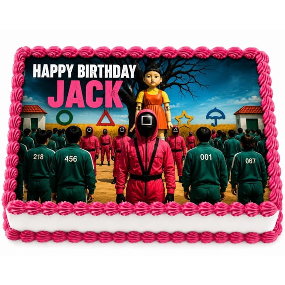 SugarMeLicious Challenge Game Birthday Cake Topper, Personalized Edible Image Cake Decoration, Pink Guard Party Theme, Custom 1/4 Sheet Frosting Sheet
