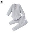 thumbnail image 3 of PULLIMORE Newborn Baby Boys Girls Ribbed Clothes 2 PCS Long Sleeve Romper Pants Infant Jumpsuit (Gray, 12-18 Months), 3 of 8