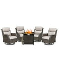 thumbnail image 2 of PARKWELL 5 Piece Patio Furniture Set with 4 Wicker Chairs Swivel Glider and 1 Fire Pit Table,Outdoor All Weather Rattan Conversation Set for Front Porch Deck,Brown/Beige, 2 of 9