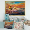thumbnail image 3 of Sail ships On The Ocean Waves During Orange Evening Glow 40 in x 30 in Framed Painting Canvas Art Print, by Designart, 3 of 4