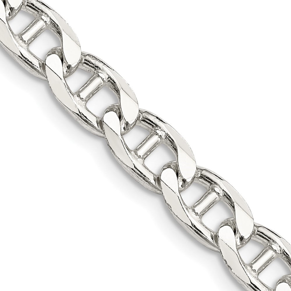 Sterling Silver Polished Solid 7mm Wide Anchor Chain Necklace With Lobster Clasp Length 18 Inch