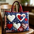 thumbnail image 6 of Floral American Flag Print Quilted Tote Patchwork 250 Anniversary USA 4th of July Patriotic Shoulder Bag Daily Handbag, 6 of 6